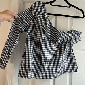 JCREW Navy Check one shoulder top